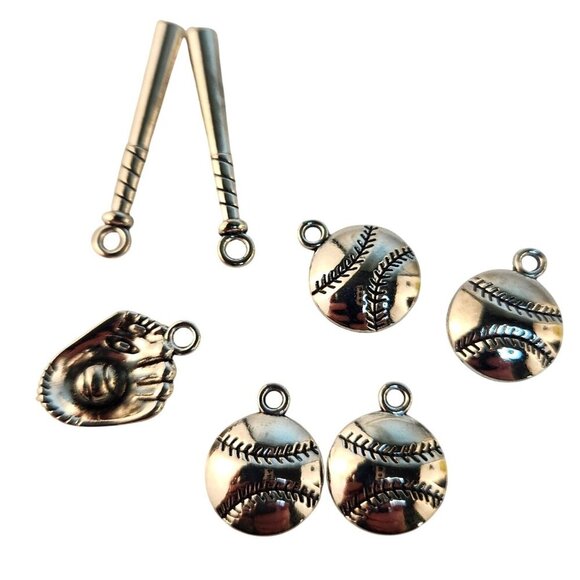 Baseball Theme Charm Set For Jewelry Crafting Silver Sports Charms Ideal For Bra - Picture 1 of 5